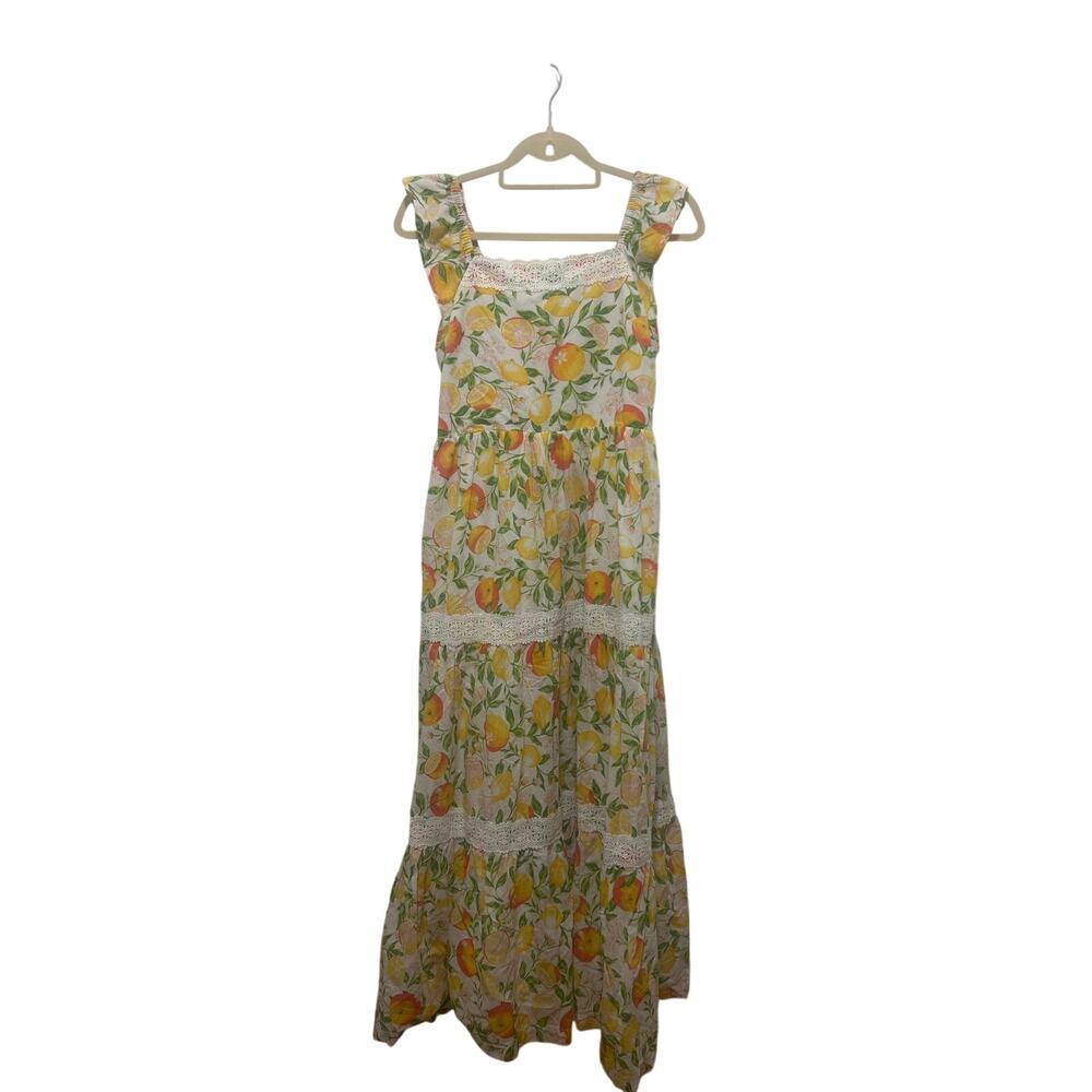 Rachel Zoe White Maxi Dress with Yellow & Green Floral Print